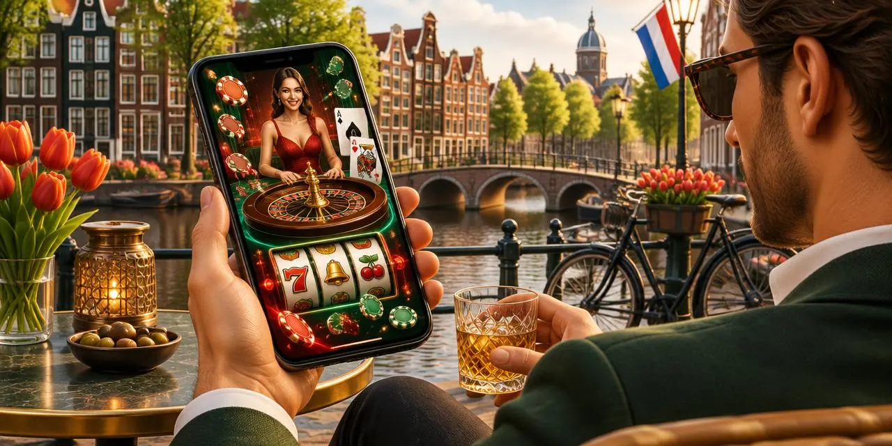 Mobiel spelen bij een casino zonder Cruks op een smartphone aan de gracht