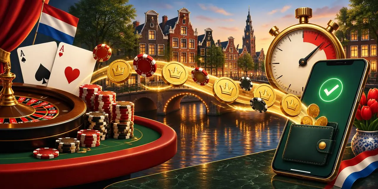 Snelle uitbetaling bij een casino zonder Cruks met klok en euromunten